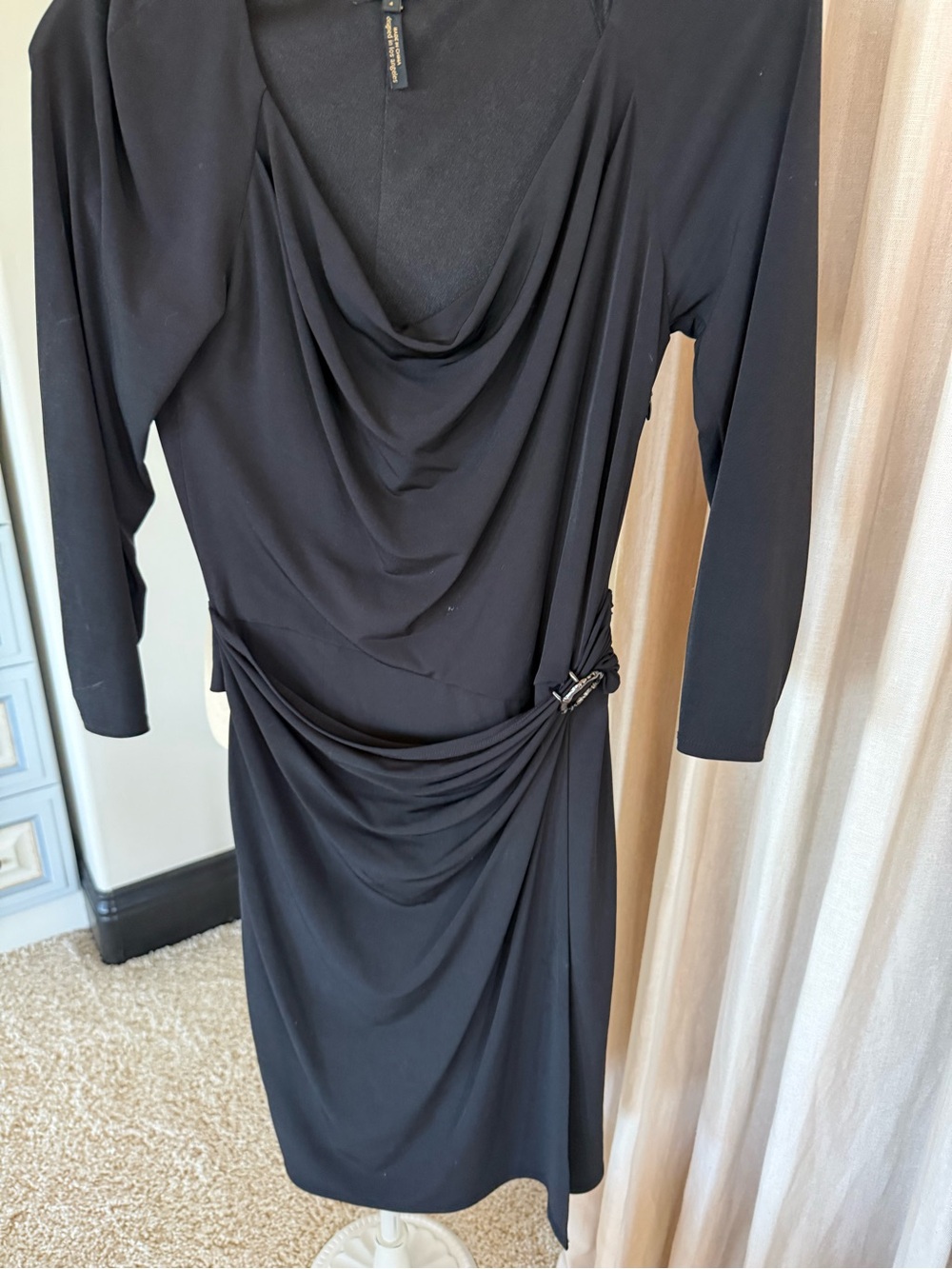 Laundry By Shelli Segal Black Draped Midi Dress